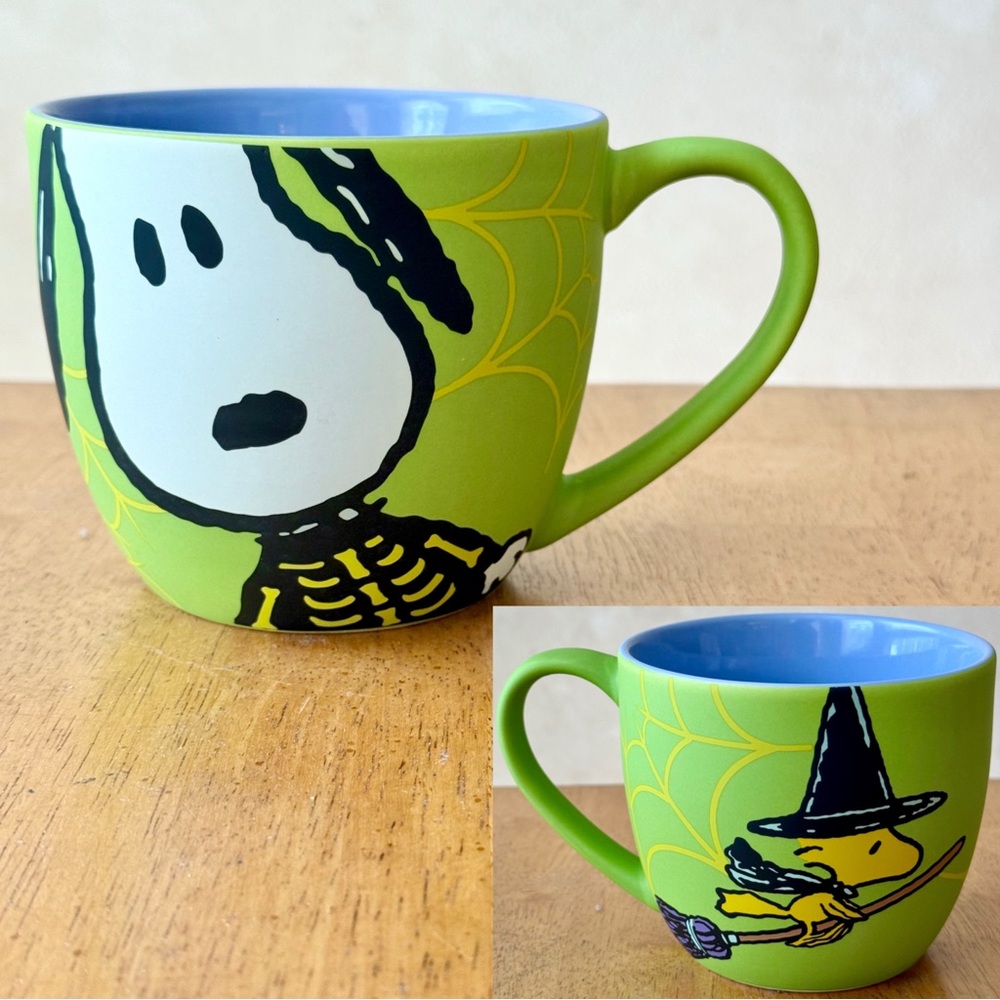 Peanuts Halloween Skeleton Snoopy & Witch Woodstock Double Sided Mug NEW!!